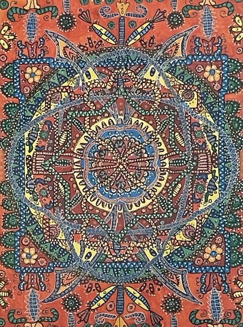Handgemaltes Mandala als Wandbild im Salon